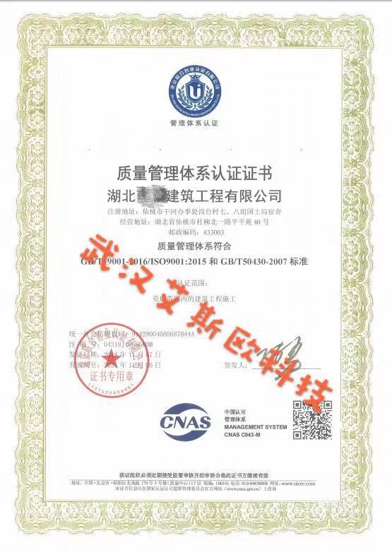 武汉艾斯欧ISO认证证书